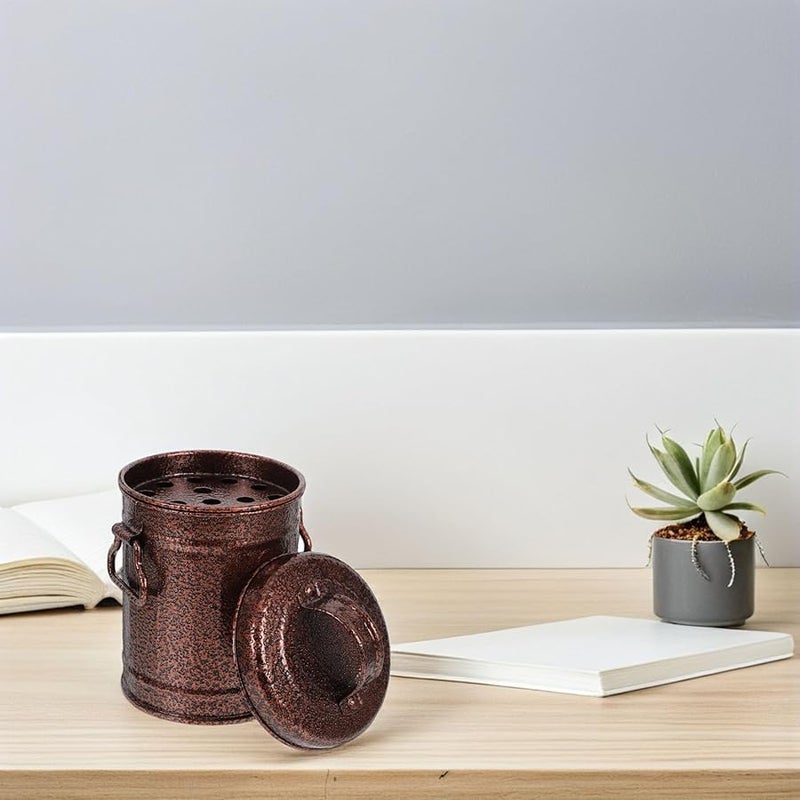 صينية سجائر حديدية مجلفنة كلاسيكية مع غطاء مقاوم للصدأ، تشطيب نحاسي رجعي محمول. - Image 5